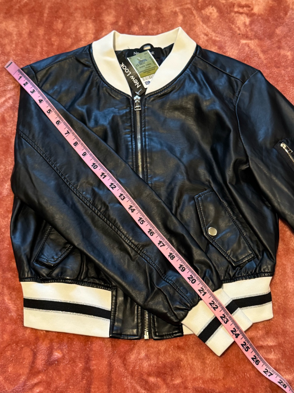 New Look Black White Fitted Varsity Bomber Jacket Junior 14 L Fits Women Xs Nwt — image 4 of 8